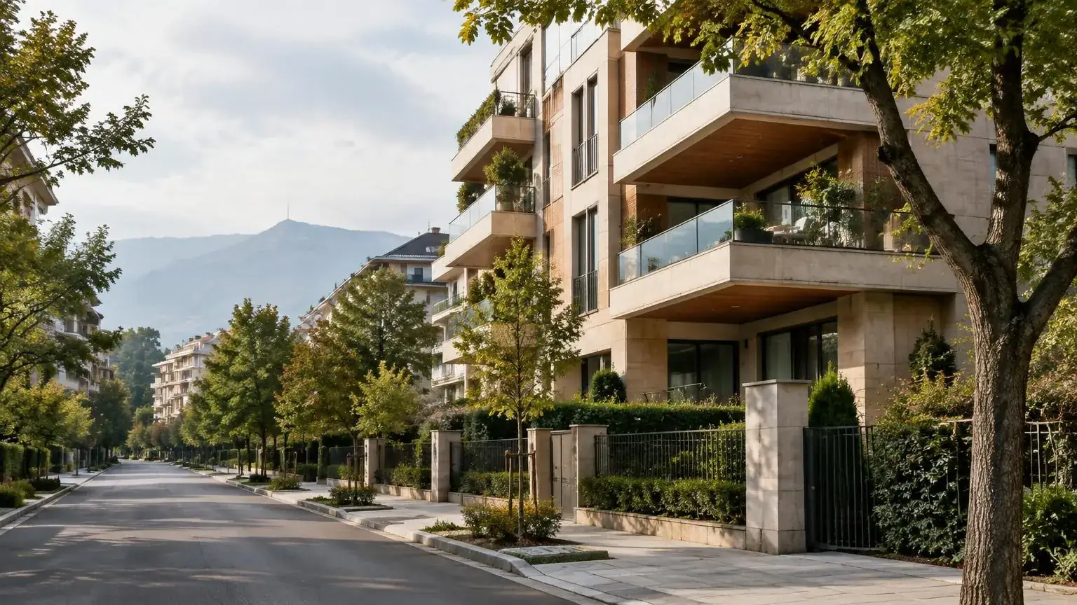 Contemporary residential buildings on a Sofia street