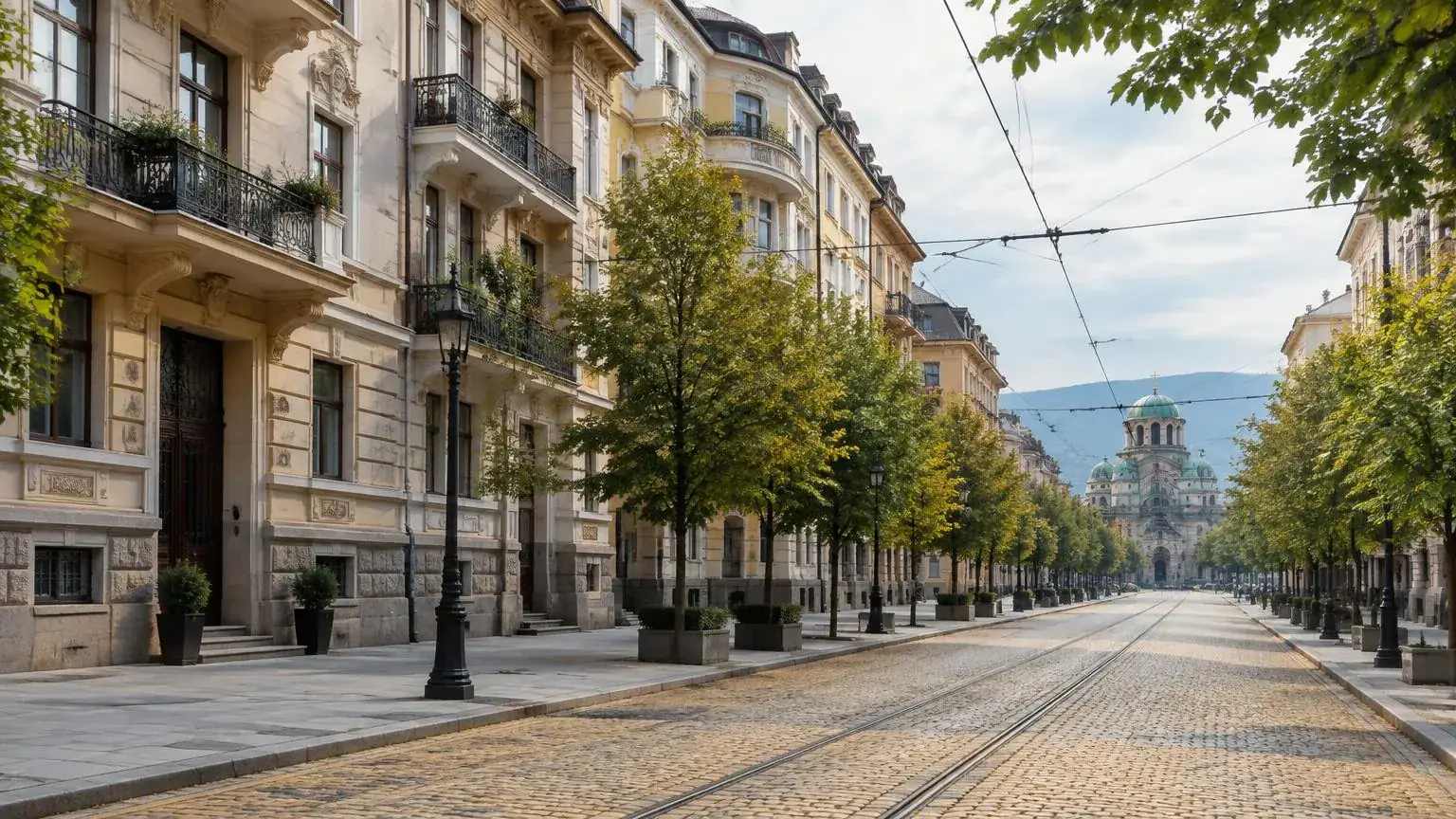 Ein elegantes zentrales Straßenbild als Sinnbild für Center, Sofia