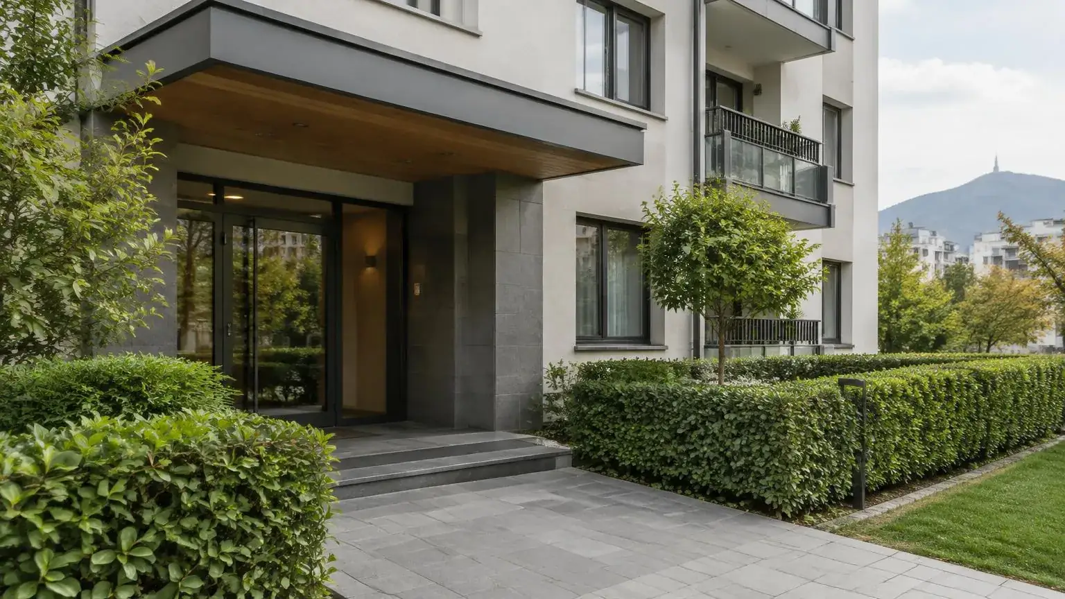 Entrance of a well maintained residential building in Sofia