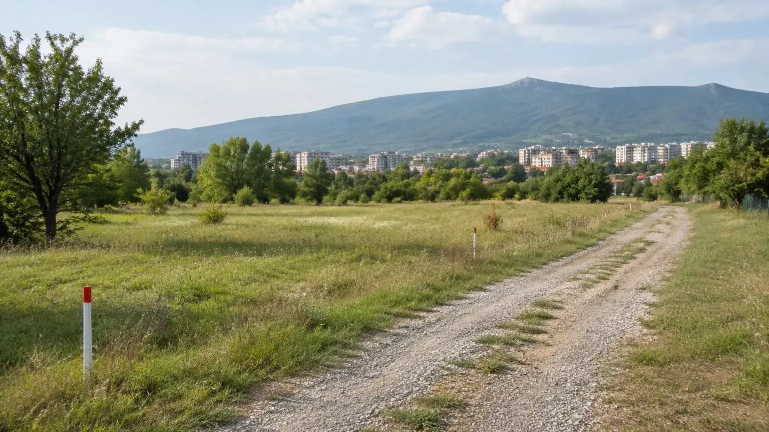 Open land with a gravel access track on the edge of Sofia