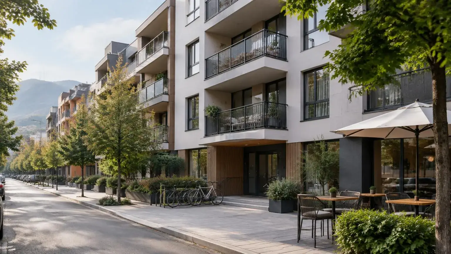 Contemporary apartment building on a Sofia street