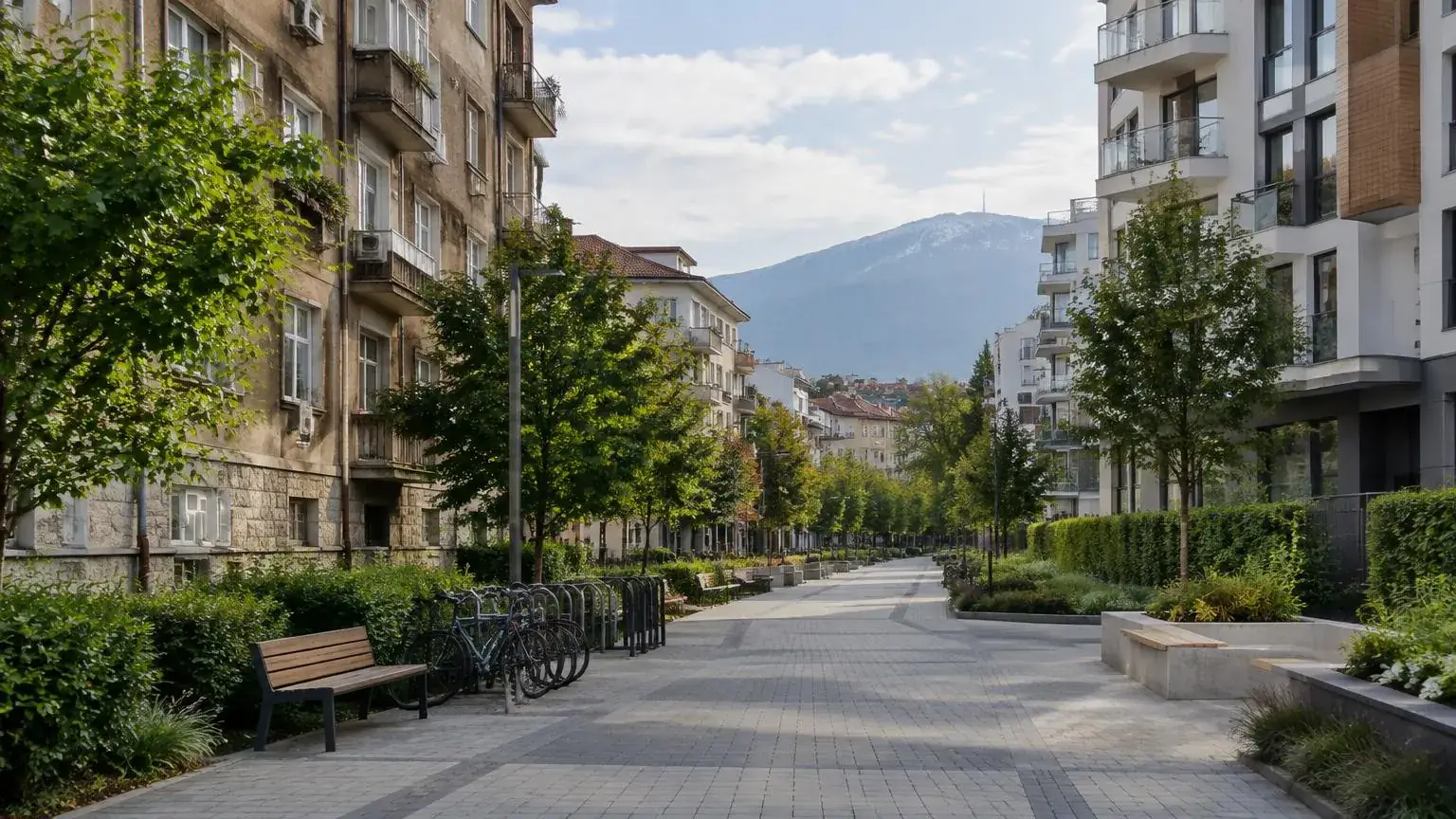 Eine gemischte Studenten- und Wohnstraße als Sinnbild für Studentski Grad, Sofia